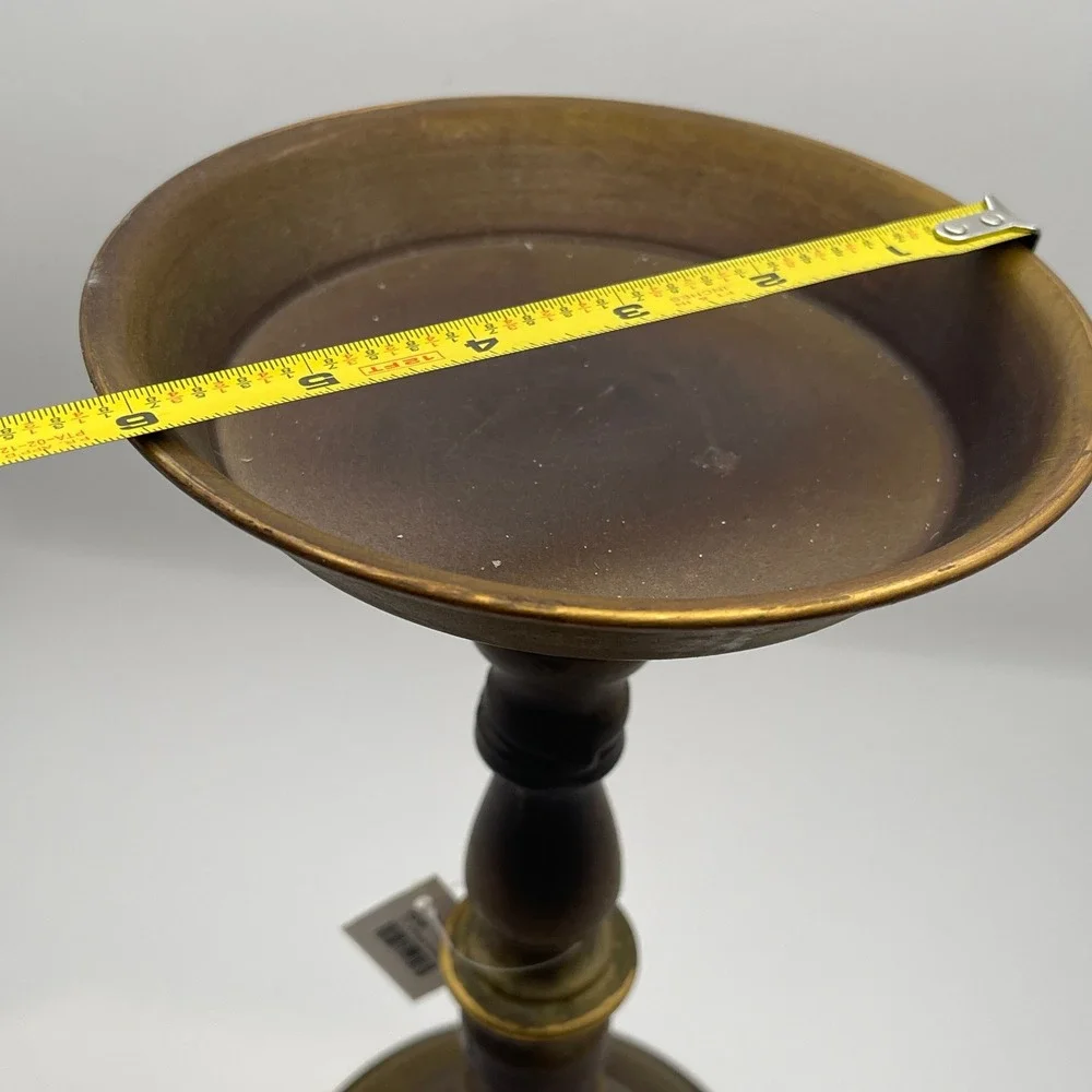 Vintage 12 Inch Antique Brass Pillar Candle Holder Tall Pedestal Stand Baluster